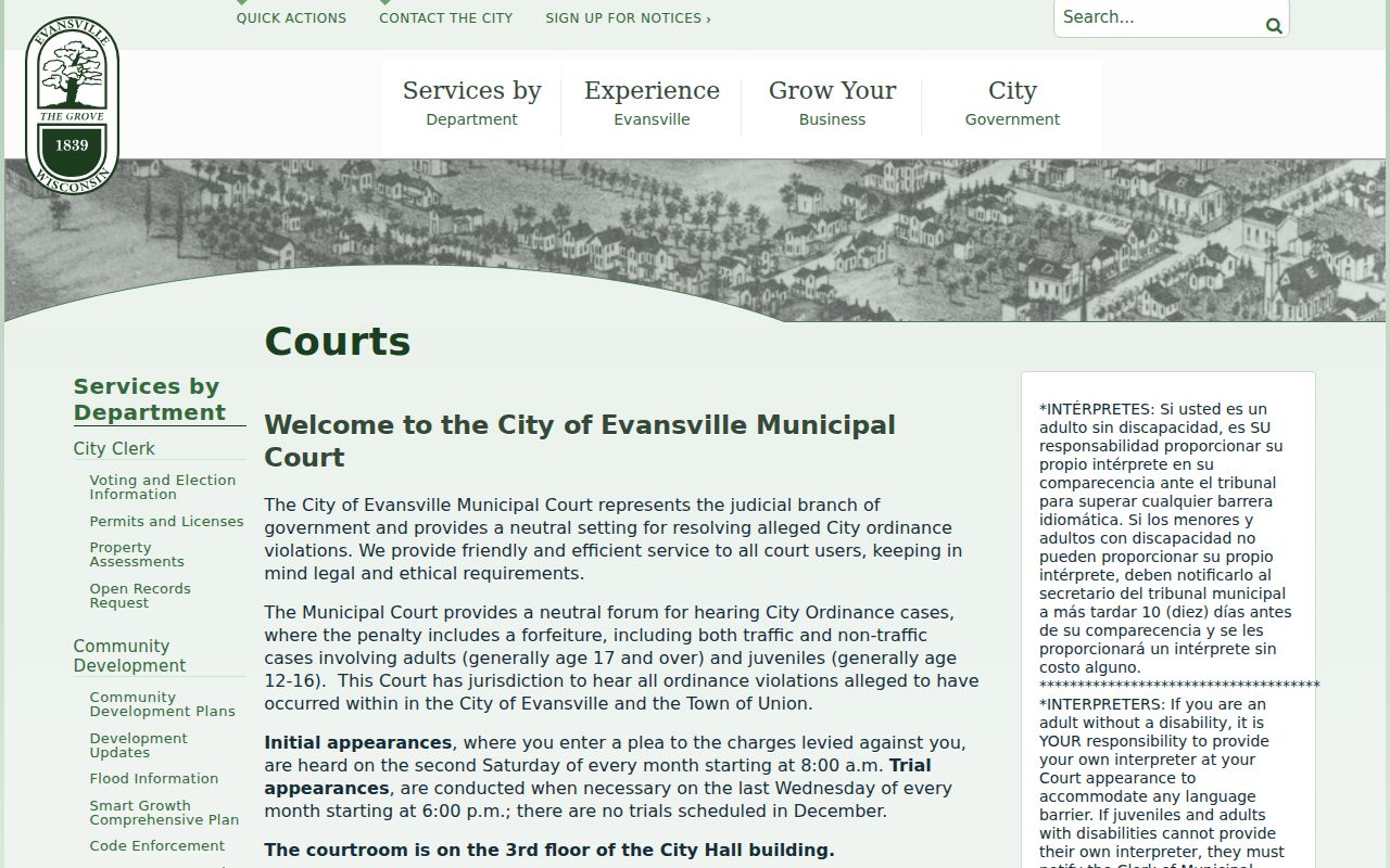 Evansville court docket schedule and clerk contact details