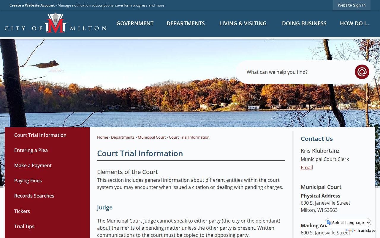 Milton court docket procedure and municipal trial information